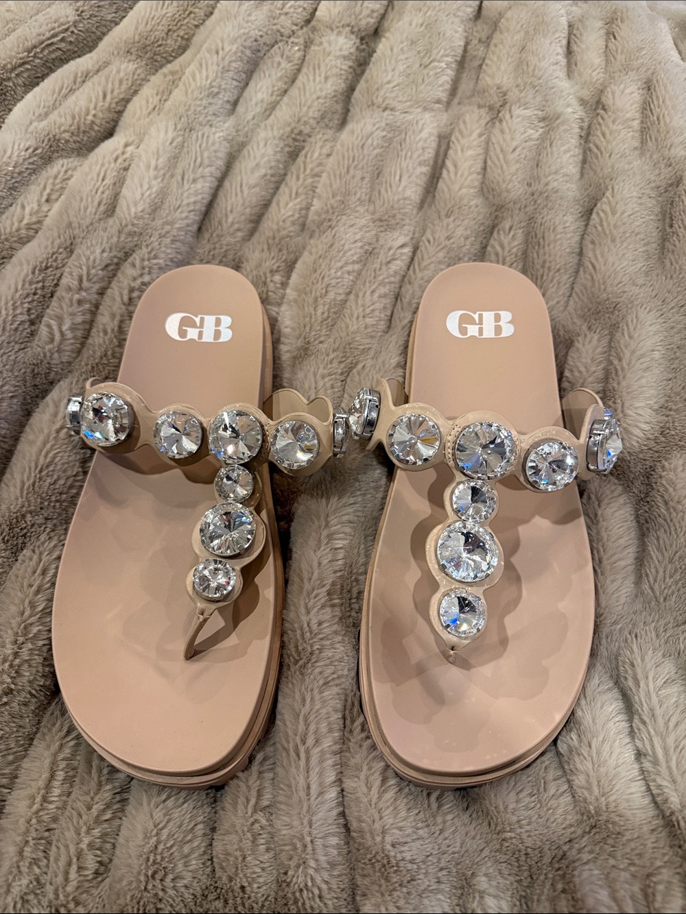 Gianni Bini Nude Jeweled T-Strap Sandals